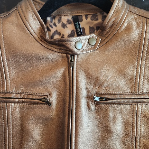 PowWow Leather Jacket Women's 6 Gold Bronze Short Moto Leopard‎ Lining Biker Zip - Picture 7 of 14